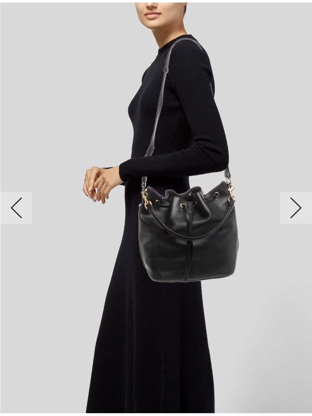 Saint Laurent Black Leather Drawstring Hobo with Gold-Tone Hardware